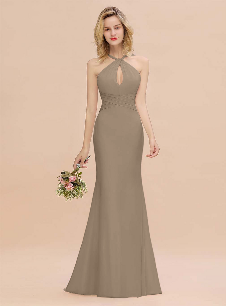 Halter Backless Chiffon Mermaid Floor-Length Dress-koscy