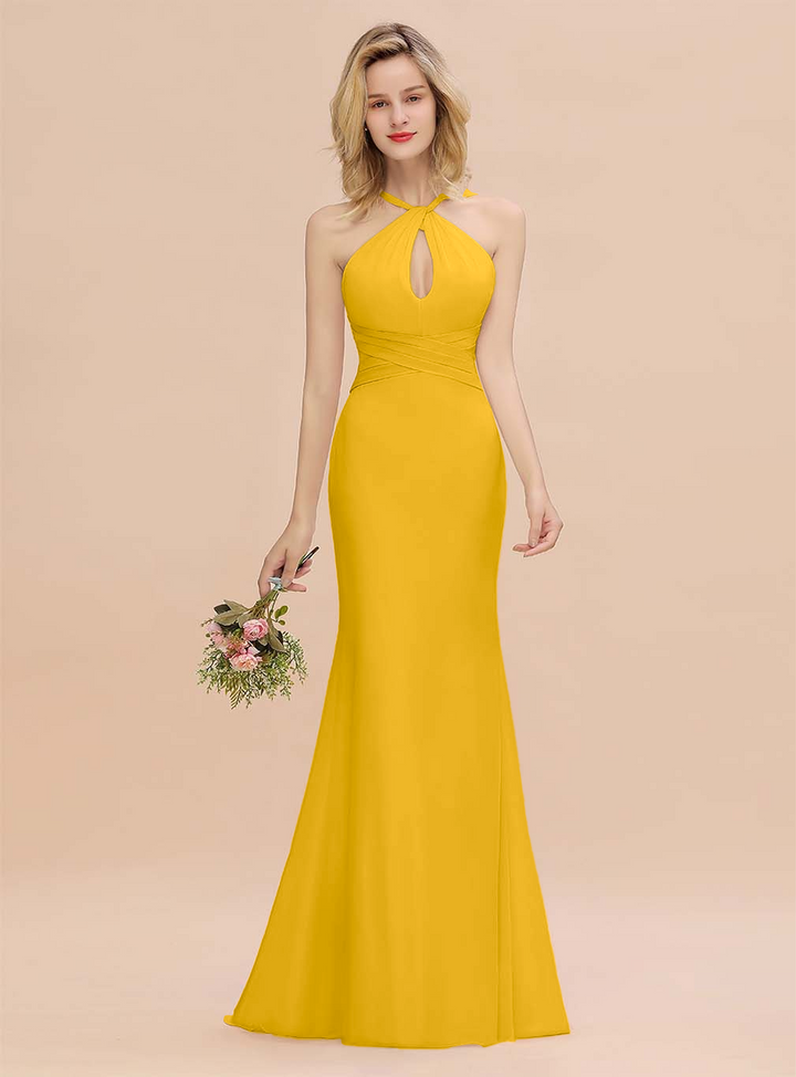 Halter Backless Chiffon Mermaid Floor-Length Dress-koscy