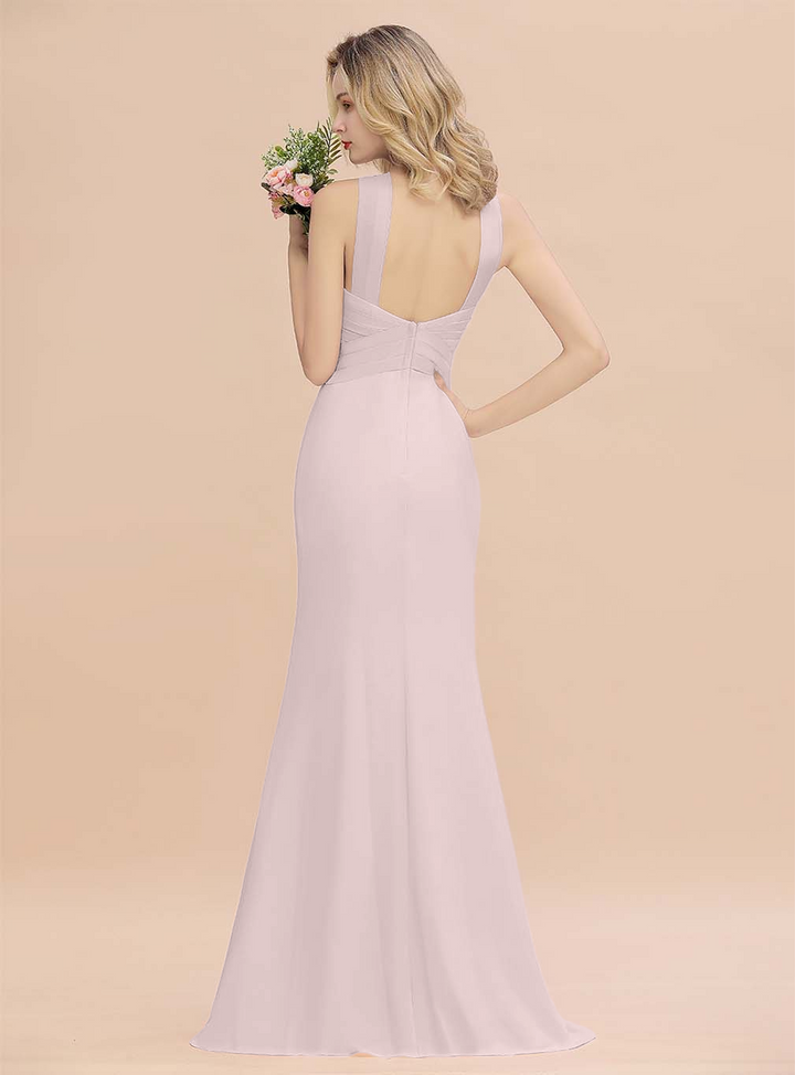 Halter Backless Chiffon Mermaid Floor-Length Dress-koscy