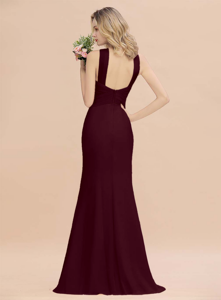 Halter Backless Chiffon Mermaid Floor-Length Dress-koscy