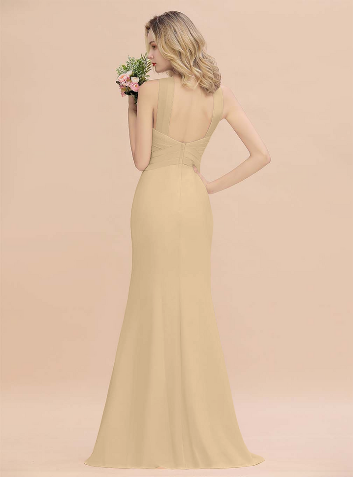 Halter Backless Chiffon Mermaid Floor-Length Dress-koscy