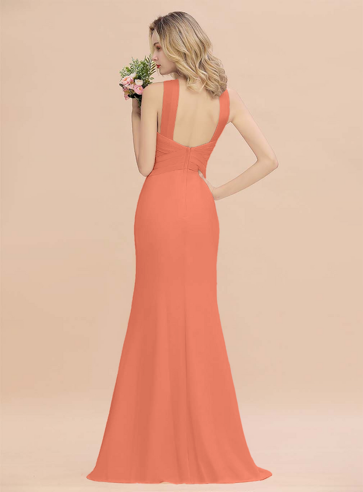 Halter Backless Chiffon Mermaid Floor-Length Dress-koscy