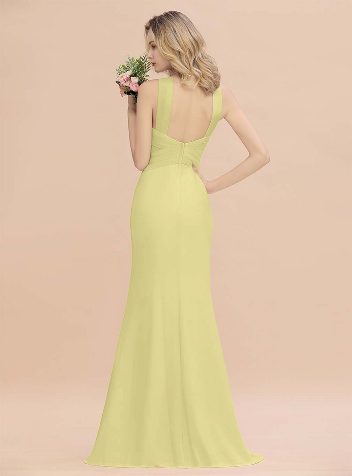 Halter Backless Chiffon Mermaid Floor-Length Dress-koscy