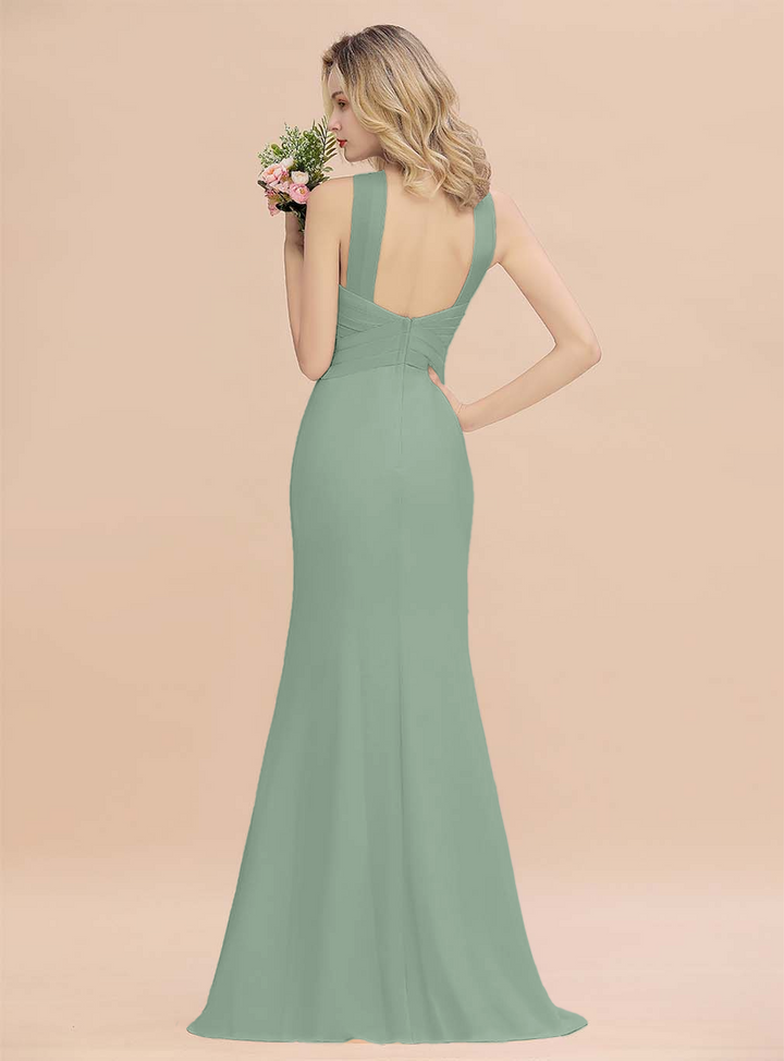 Halter Backless Chiffon Mermaid Floor-Length Dress-koscy