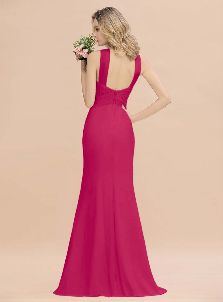 Halter Backless Chiffon Mermaid Floor-Length Dress-koscy