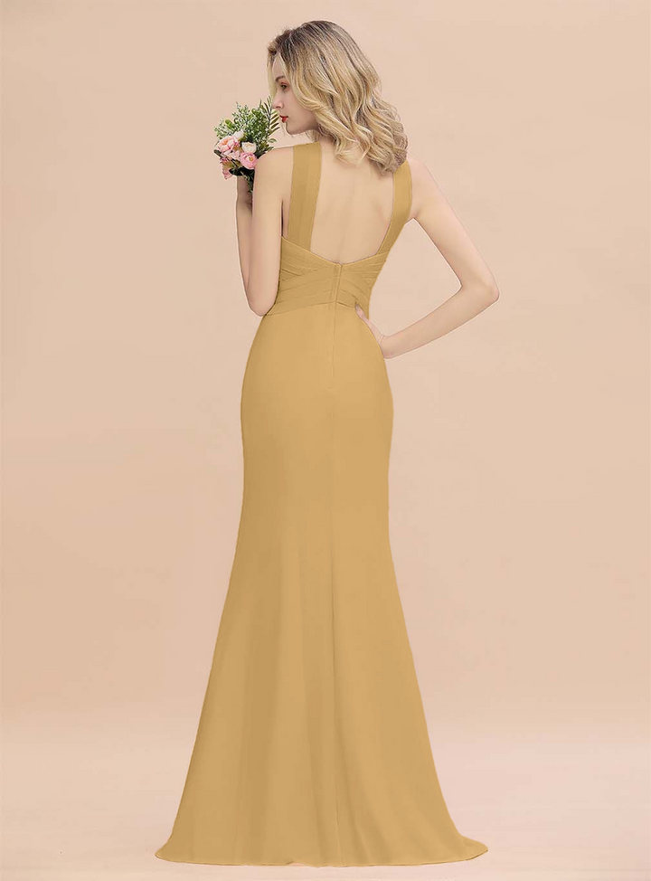 Halter Backless Chiffon Mermaid Floor-Length Dress-koscy