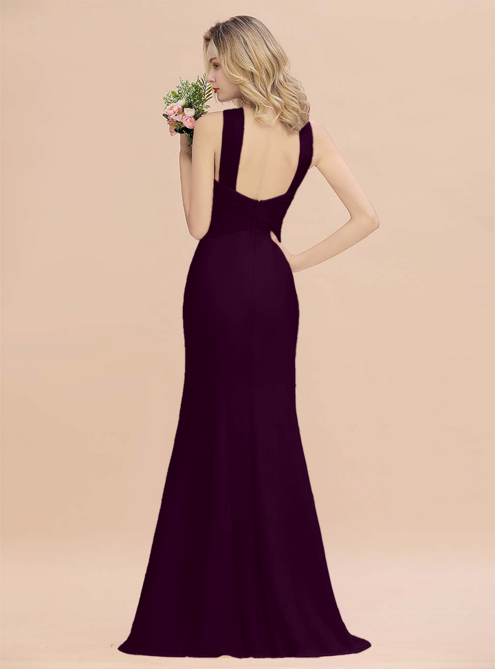 Halter Backless Chiffon Mermaid Floor-Length Dress-koscy