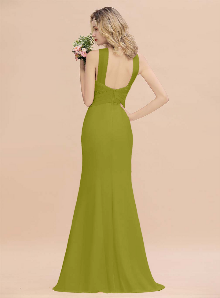 Halter Backless Chiffon Mermaid Floor-Length Dress-koscy