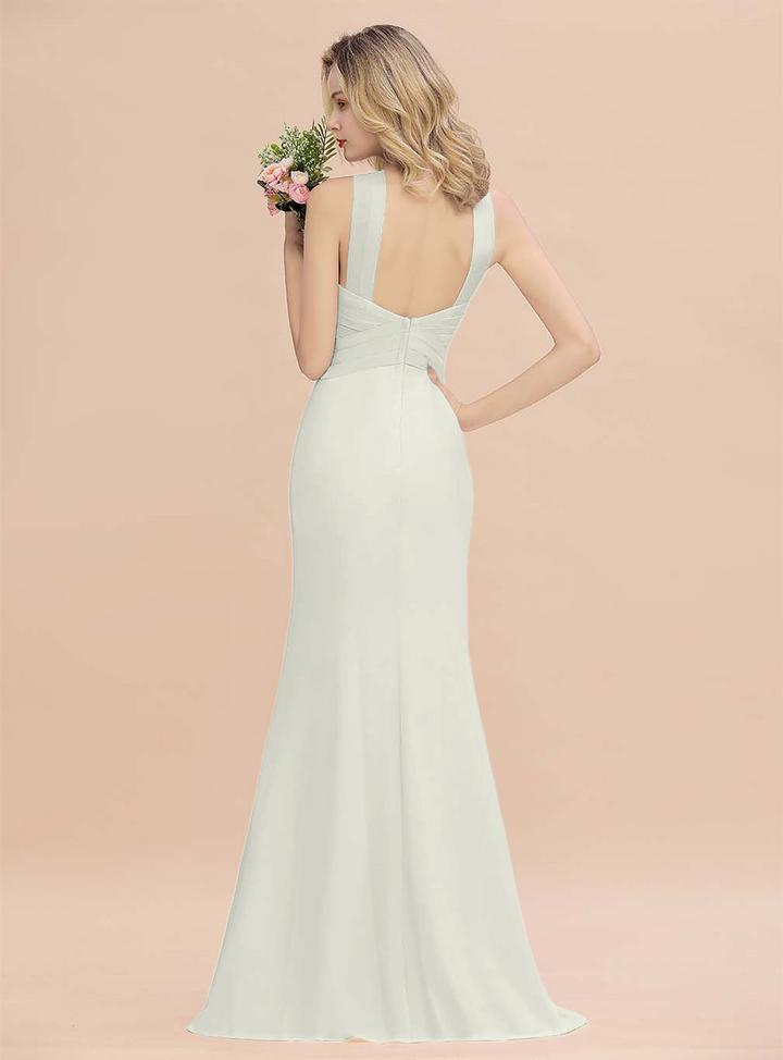 Halter Backless Chiffon Mermaid Floor-Length Dress-koscy