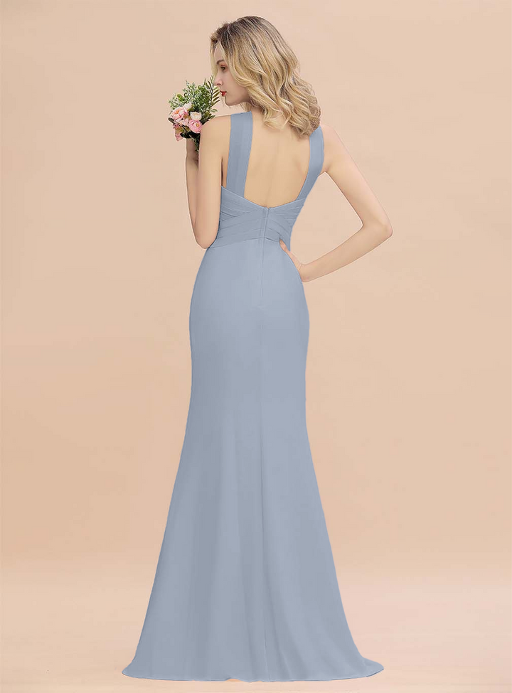 Halter Backless Chiffon Mermaid Floor-Length Dress-koscy