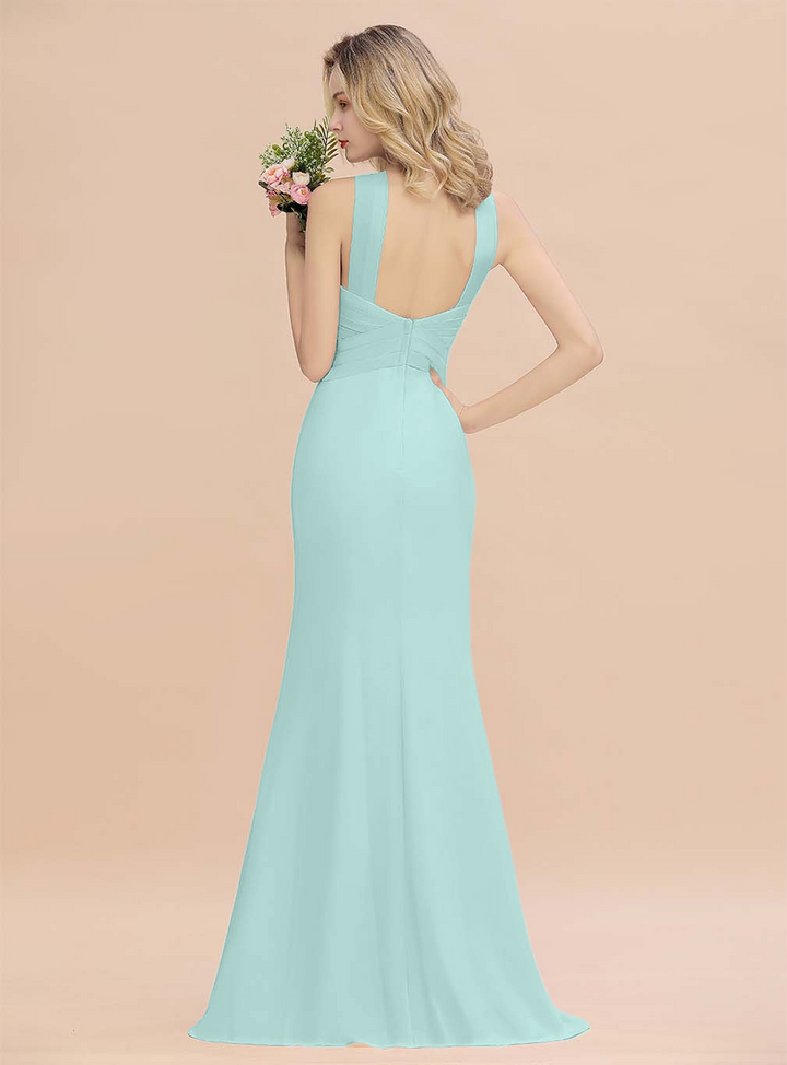 Halter Backless Chiffon Mermaid Floor-Length Dress-koscy