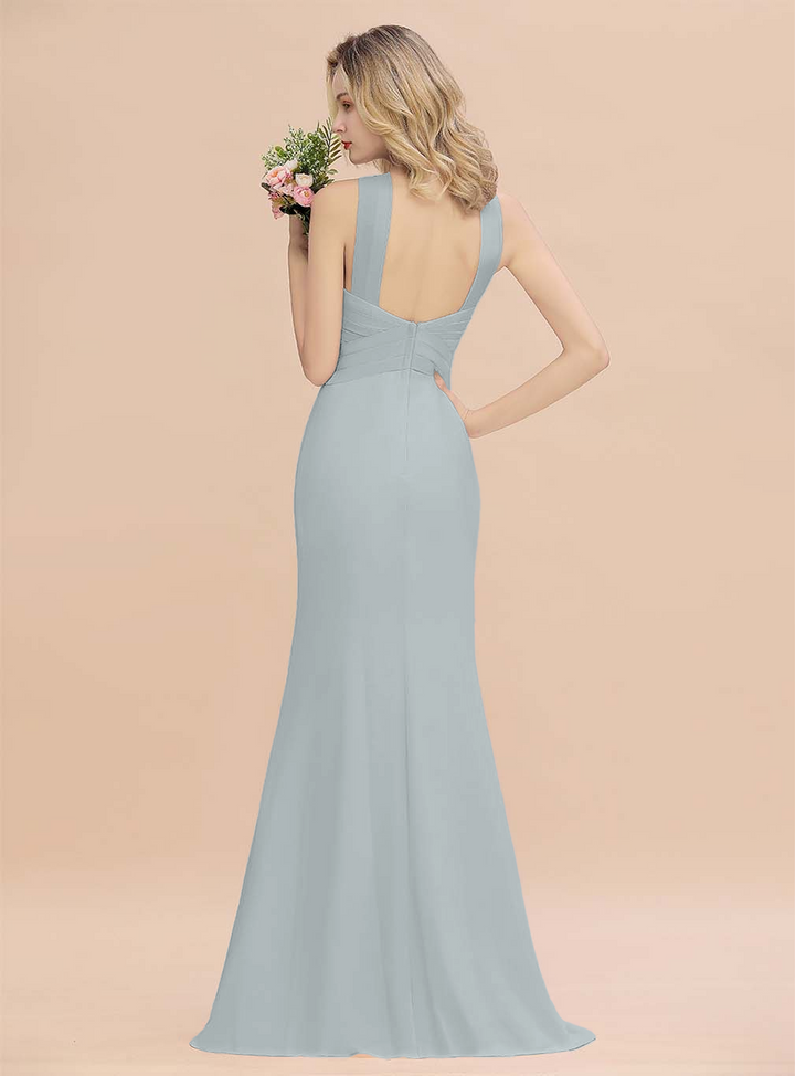 Halter Backless Chiffon Mermaid Floor-Length Dress-koscy