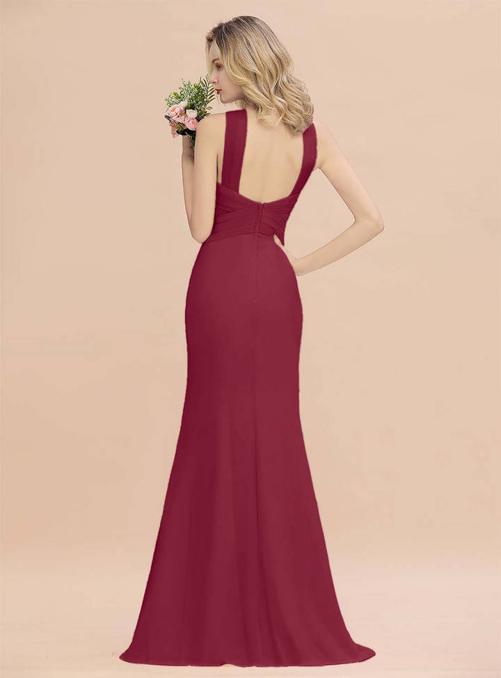 Halter Backless Chiffon Mermaid Floor-Length Dress-koscy