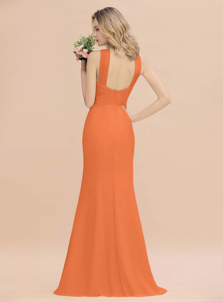 Halter Backless Chiffon Mermaid Floor-Length Dress-koscy