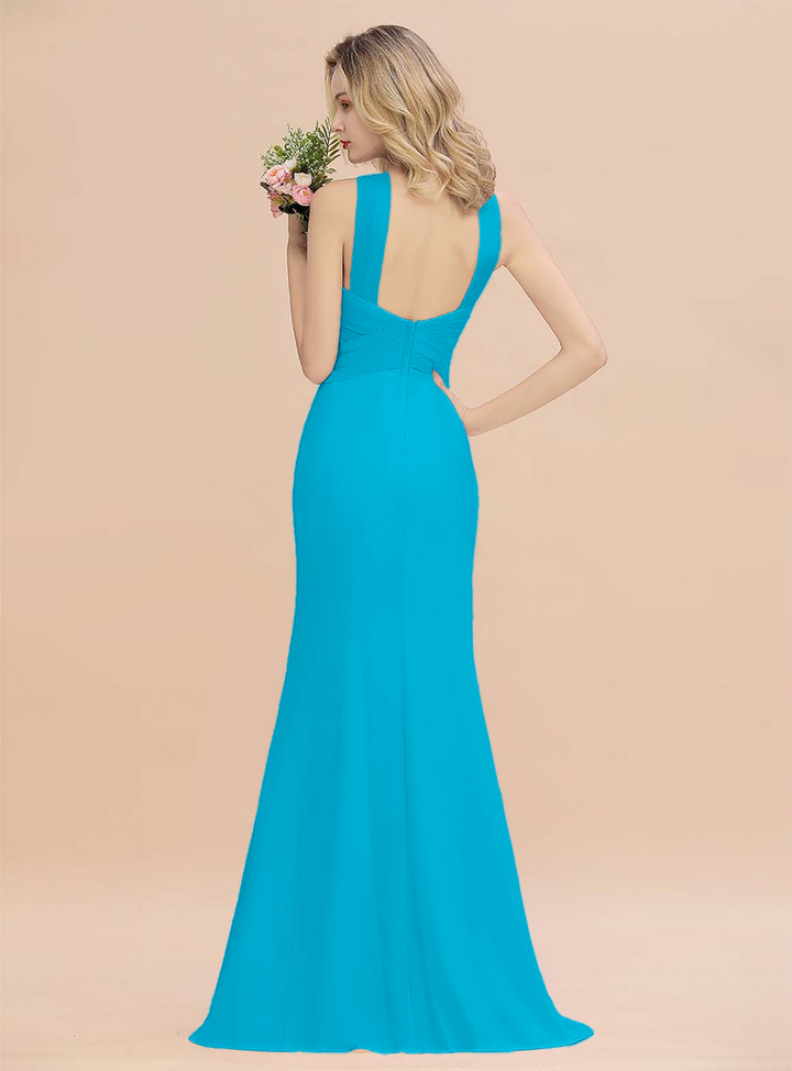 Halter Backless Chiffon Mermaid Floor-Length Dress-koscy