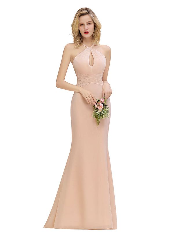 Halter Backless Chiffon Mermaid Floor-Length Dress-koscy