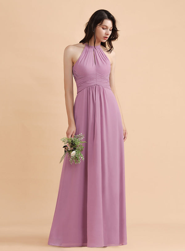 Halter Sleeveless Chiffon Ruffles Floor-Length Dress-koscy