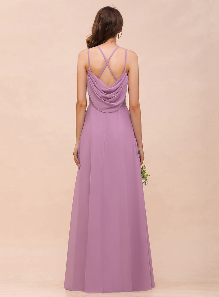 Halter Sleeveless Floor-Length Chiffon Dress-koscy