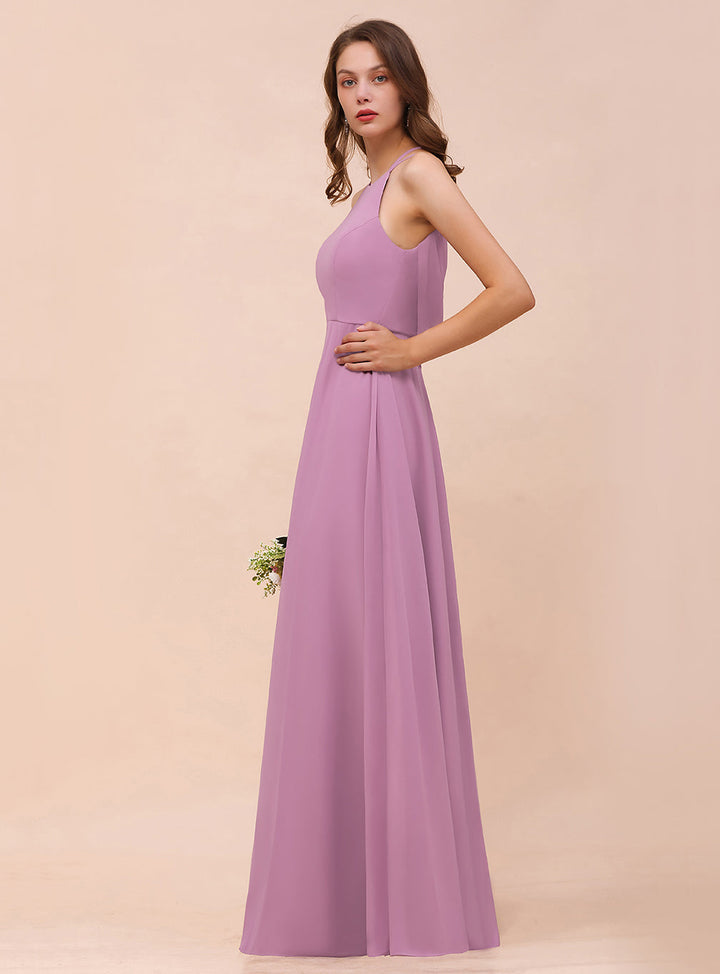 Halter Sleeveless Floor-Length Chiffon Dress-koscy