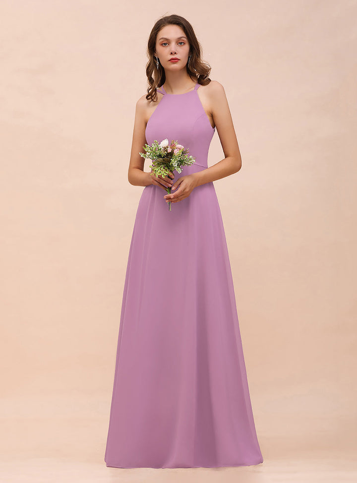 Halter Sleeveless Floor-Length Chiffon Dress-koscy