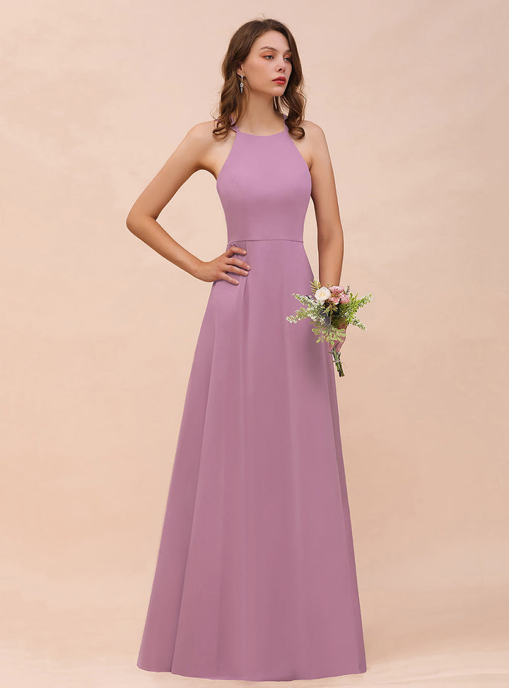 Halter Sleeveless Floor-Length Chiffon Dress-koscy