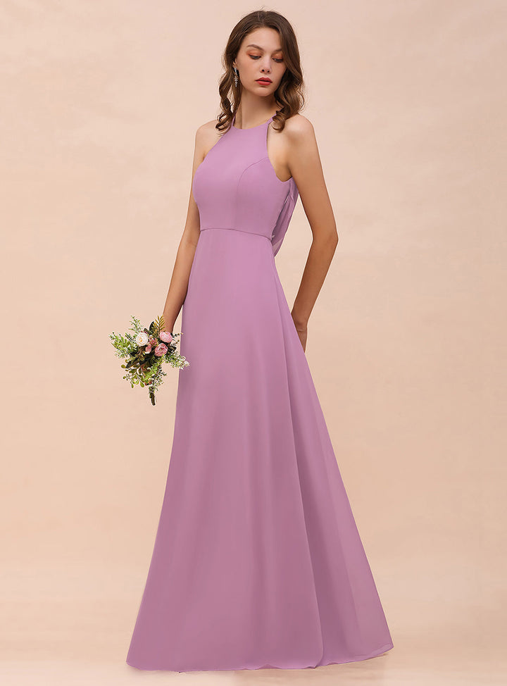 Halter Sleeveless Floor-Length Chiffon Dress-koscy