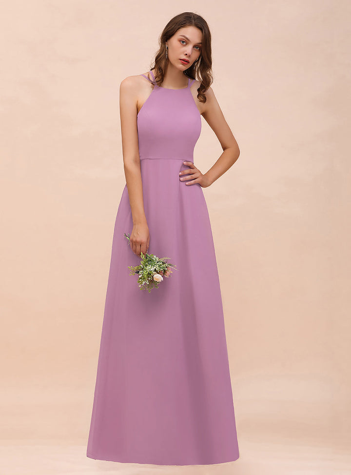 Halter Sleeveless Floor-Length Chiffon Dress-koscy