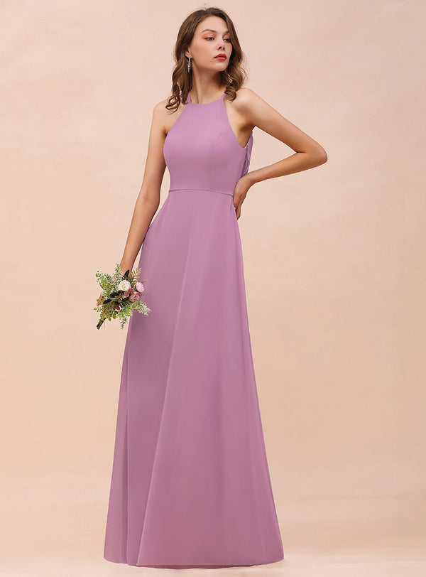 Halter Sleeveless Floor-Length Chiffon Dress-koscy