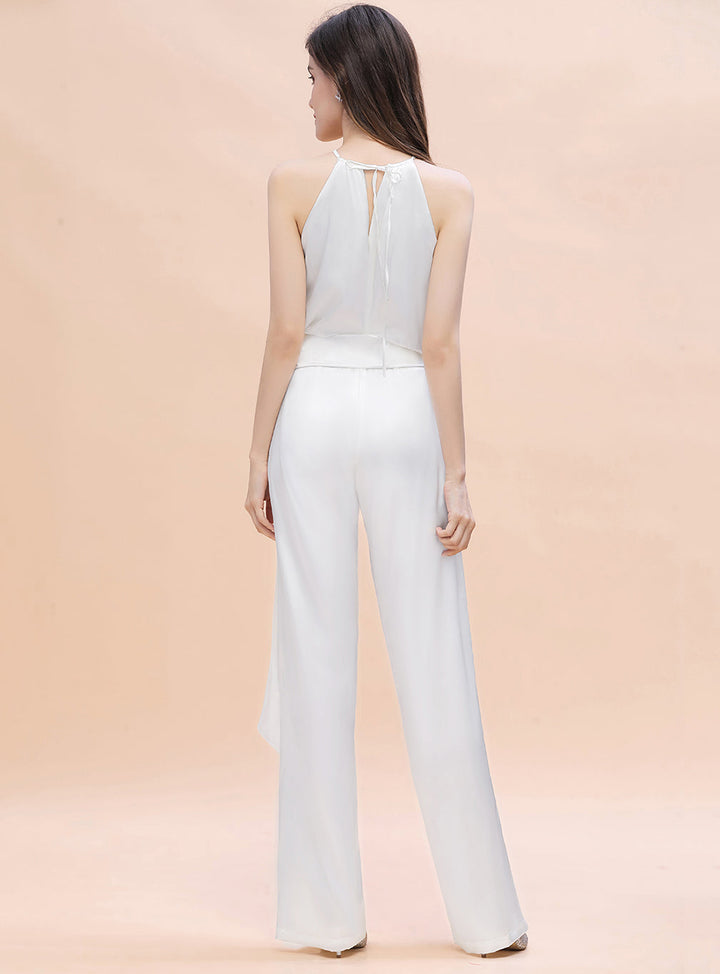 Halter Sleeveless Satin Floor-Length Jumpsuit-koscy