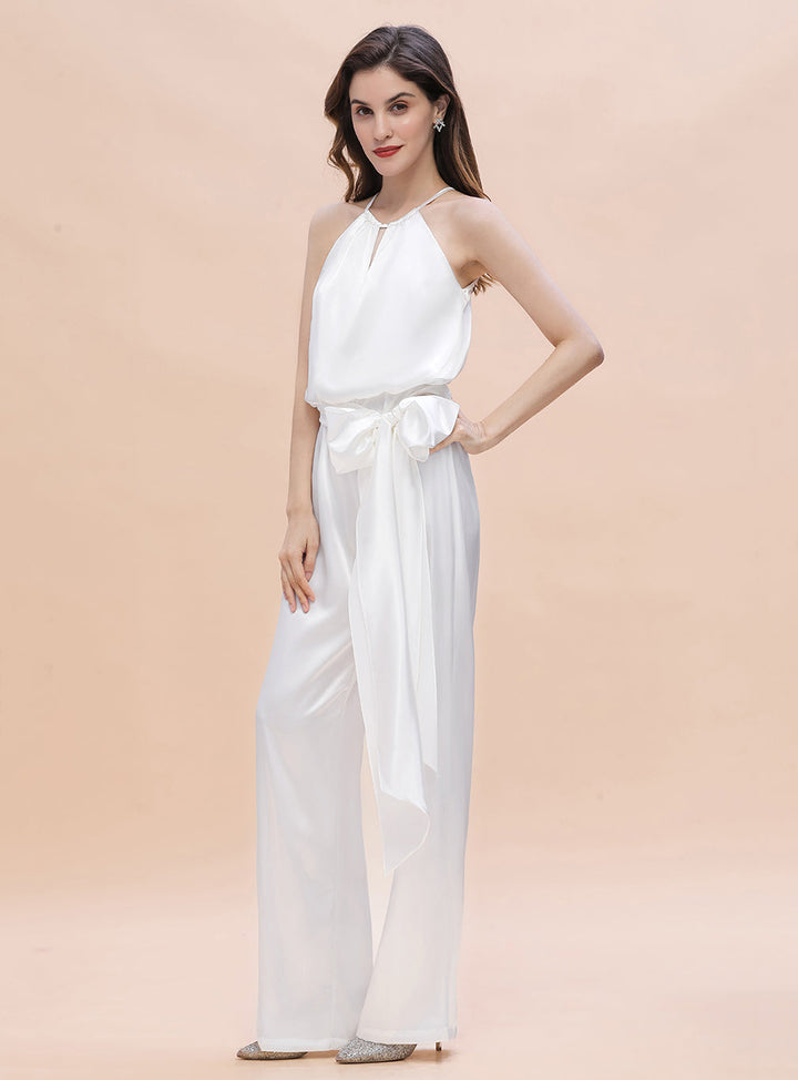 Halter Sleeveless Satin Floor-Length Jumpsuit-koscy