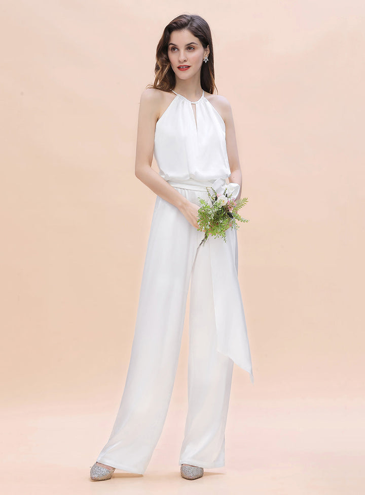 Halter Sleeveless Satin Floor-Length Jumpsuit-koscy