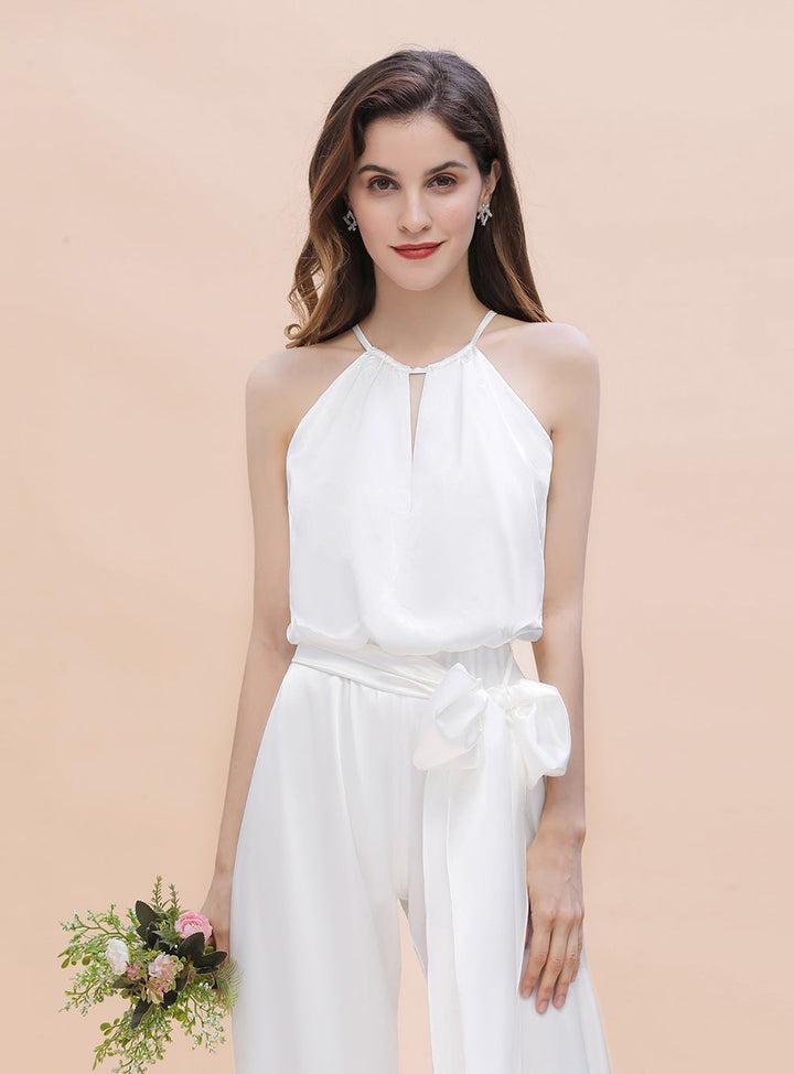 Halter Sleeveless Satin Floor-Length Jumpsuit-koscy