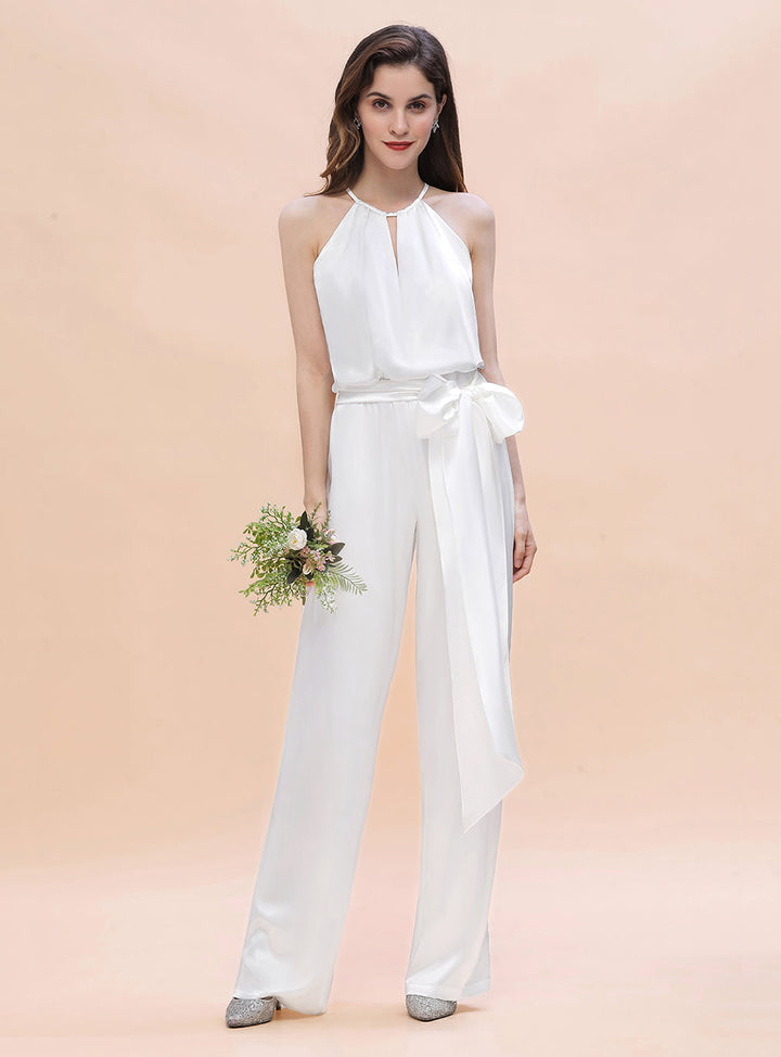 Halter Sleeveless Satin Floor-Length Jumpsuit-koscy