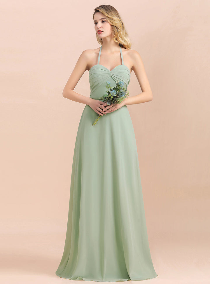 Halter Sweetheart Sleeveless Floor-Length Chiffon Dress-koscy