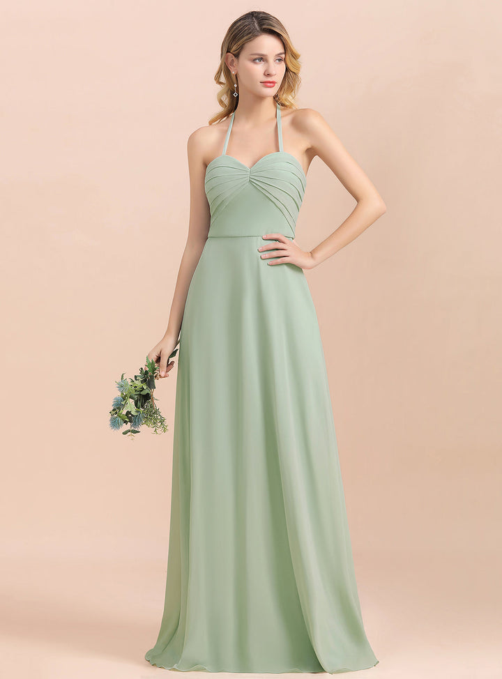 Halter Sweetheart Sleeveless Floor-Length Chiffon Dress-koscy