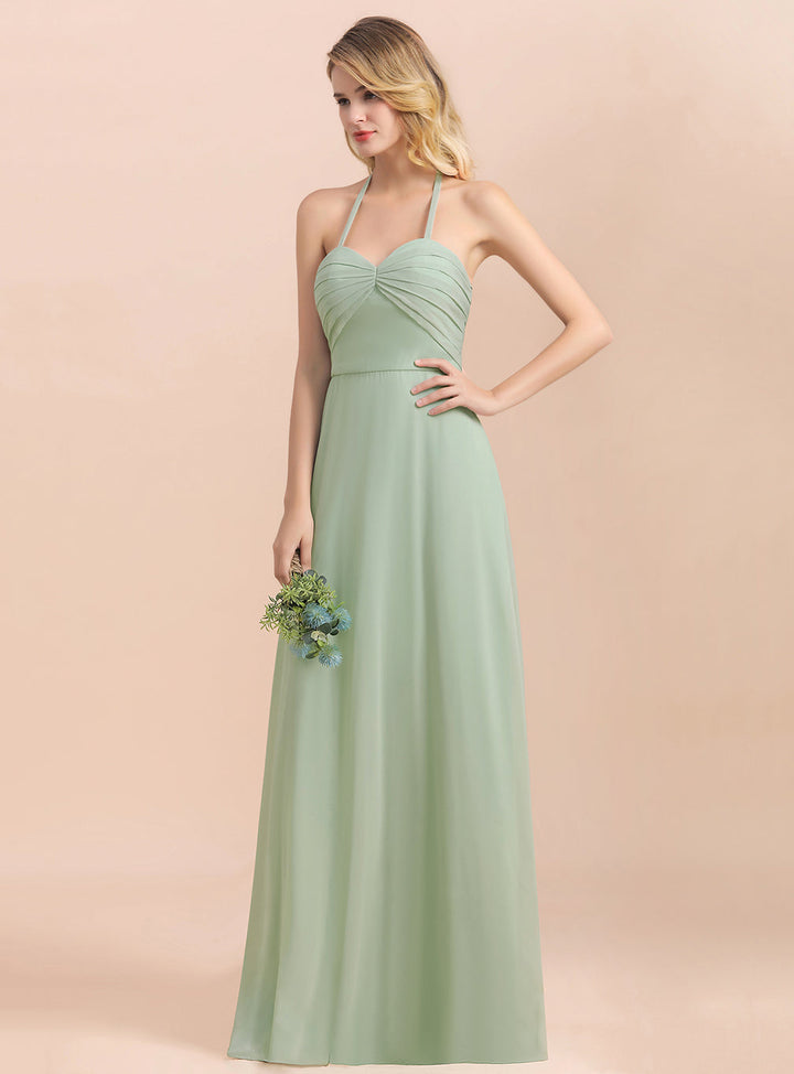 Halter Sweetheart Sleeveless Floor-Length Chiffon Dress-koscy