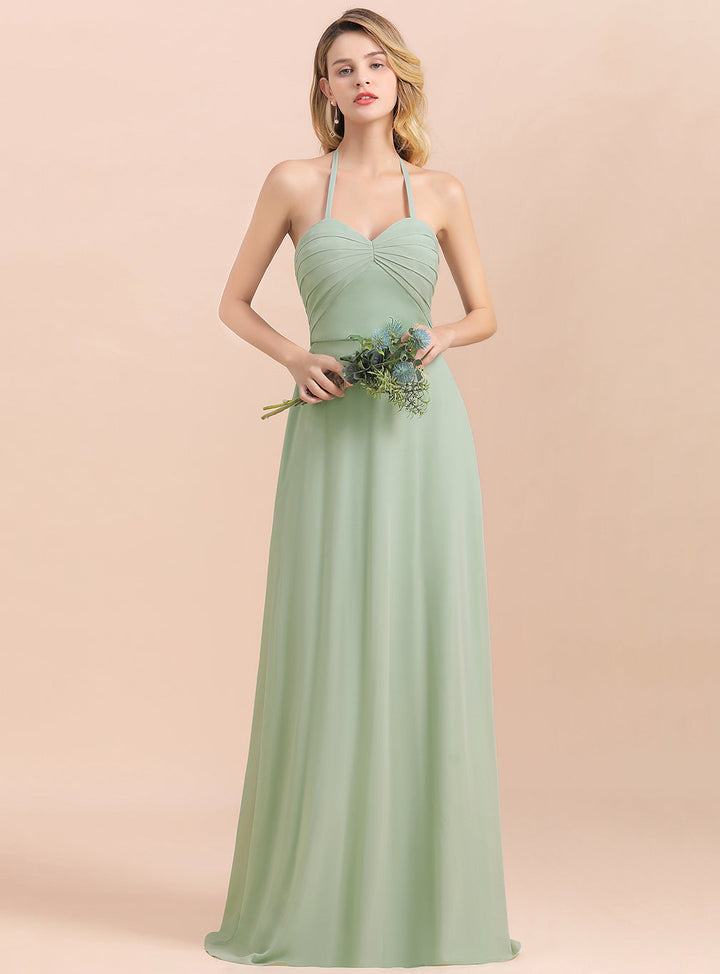 Halter Sweetheart Sleeveless Floor-Length Chiffon Dress-koscy