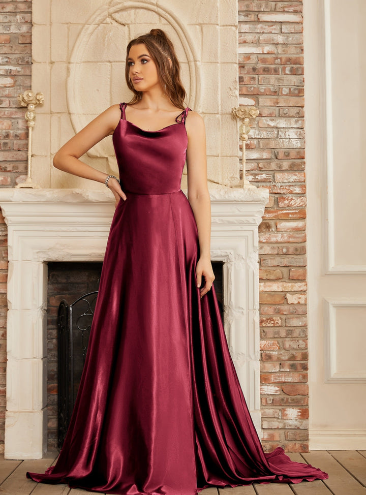 High Split Shiny Floor-Length Dresses with Spaghetti Straps-koscy