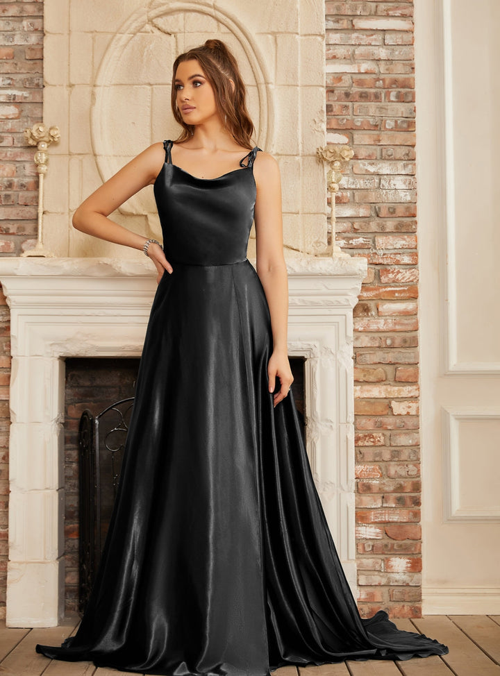 High Split Shiny Floor-Length Dresses with Spaghetti Straps-koscy