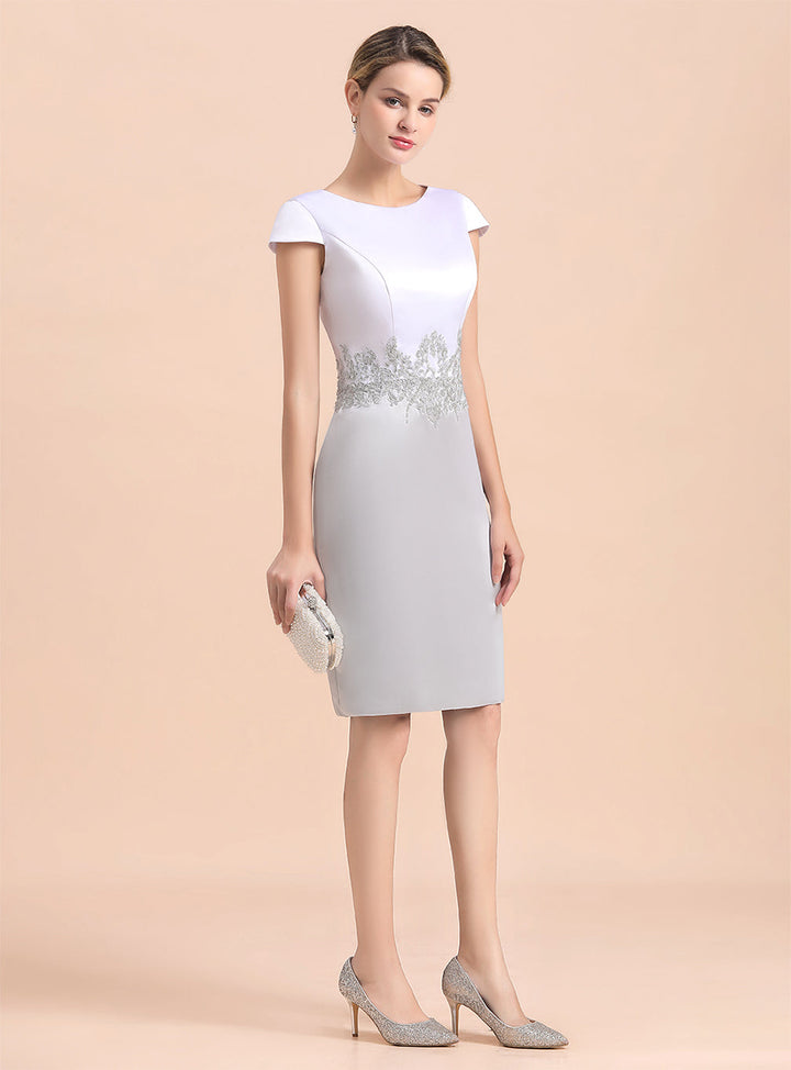 Jewel Capped Knee-Length Dress-koscy