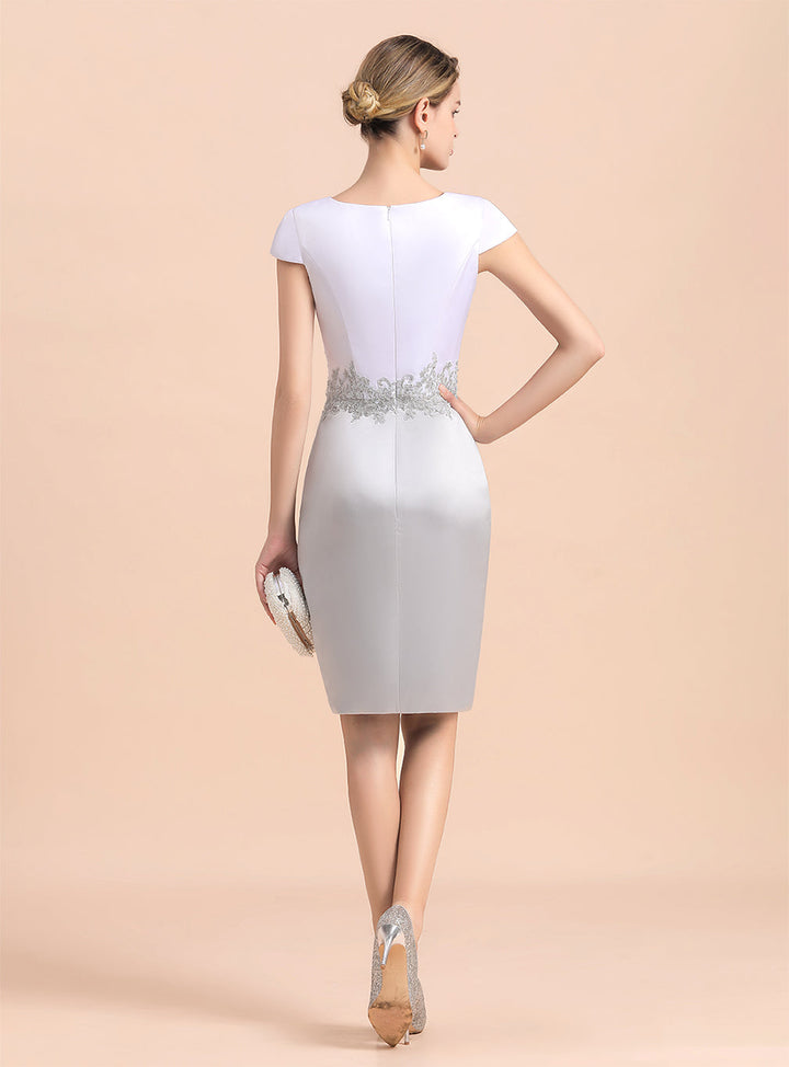 Jewel Capped Knee-Length Dress-koscy