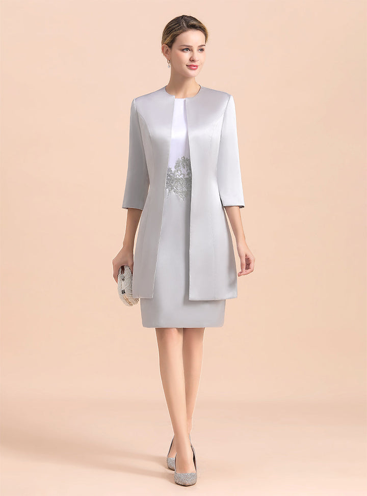 Jewel Capped Knee-Length Dress-koscy