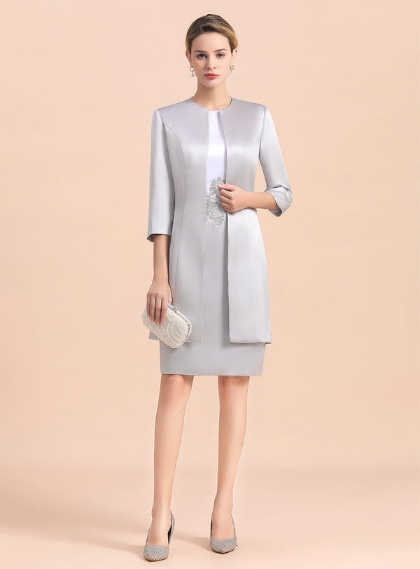 Jewel Capped Knee-Length Dress-koscy