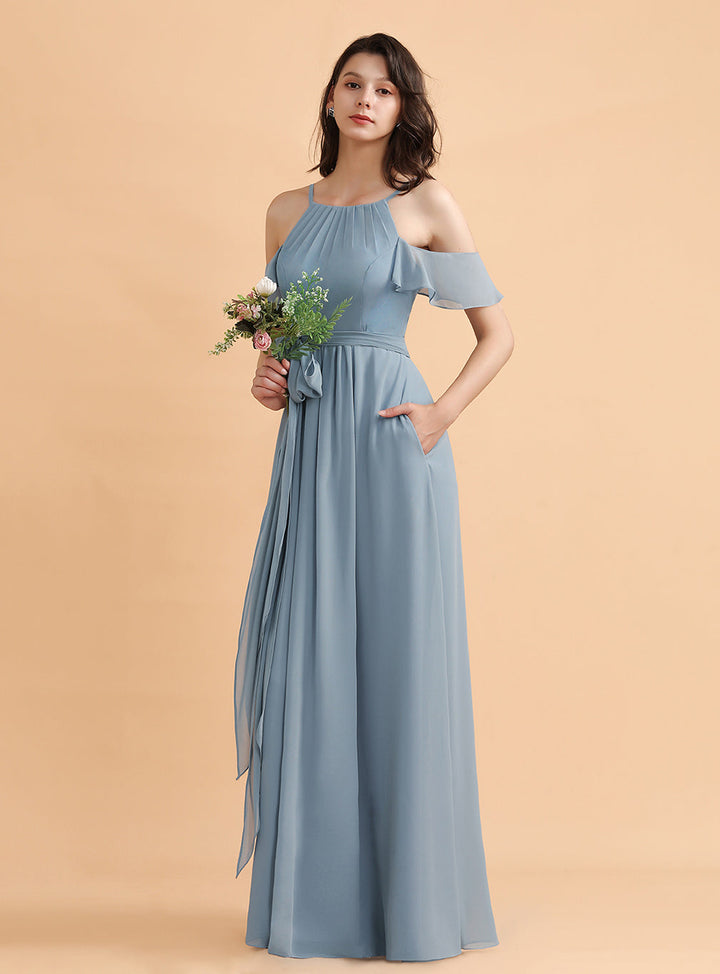 Jewel Off-The-Shoulder Chiffon Floor-Length Dress-koscy