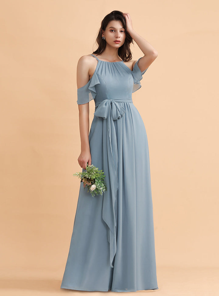 Jewel Off-The-Shoulder Chiffon Floor-Length Dress-koscy