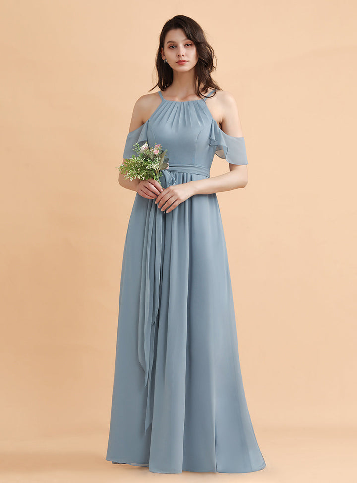 Jewel Off-The-Shoulder Chiffon Floor-Length Dress-koscy