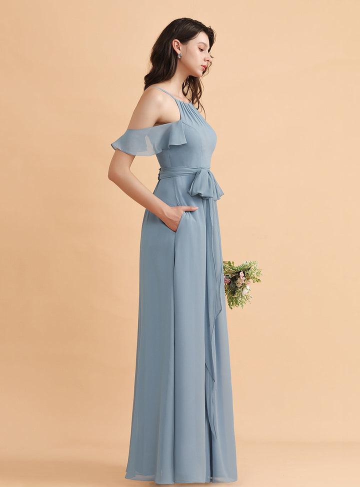 Jewel Off-The-Shoulder Chiffon Floor-Length Dress-koscy