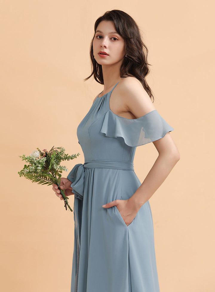 Jewel Off-The-Shoulder Chiffon Floor-Length Dress-koscy