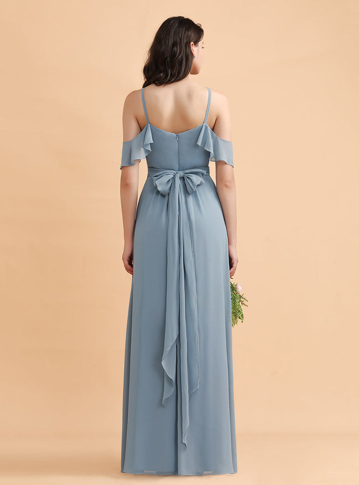 Jewel Off-The-Shoulder Chiffon Floor-Length Dress-koscy