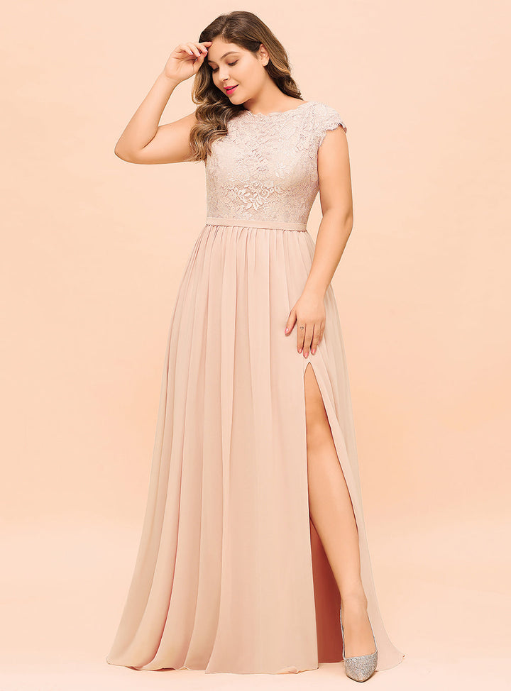 Jewel Sleeveless Chiffon Lace Slit Floor-Length Dress-koscy